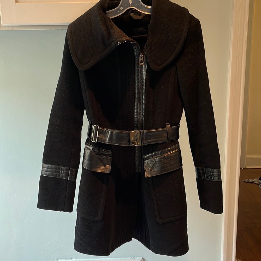 Rudsak Black Wool and Leather Pea Coat